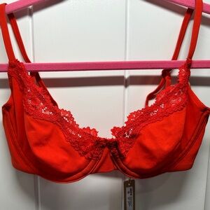 💌 SKIMS FITS EVERYBODY LACE UNLINED DEMI BRA 32D CAYENNE RED NWT 💘